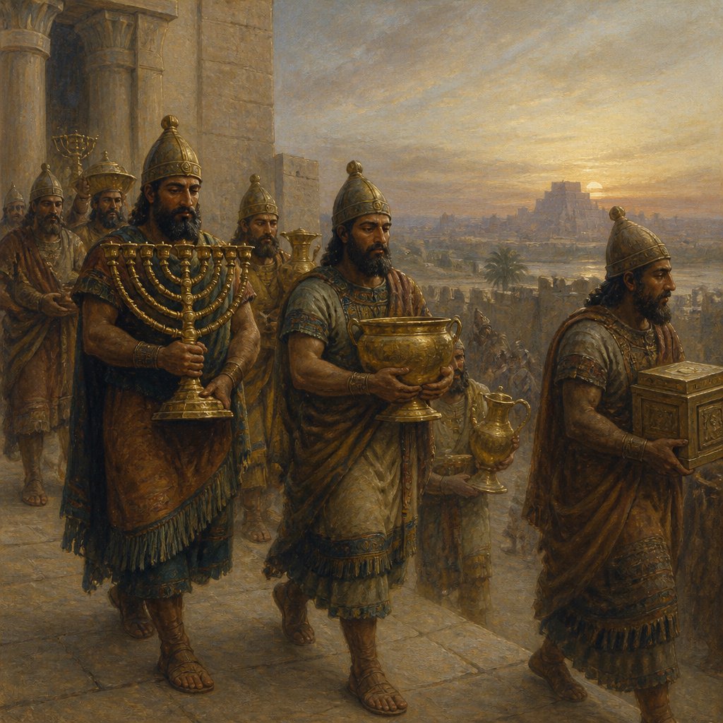 "And all the vessels of the house of God, great and small, and the treasures of the house of the LORD, and the treasures of the king, and of his princes; all these he brought to Babylon." - 2 Chronicles 36:{verse.verse_number}