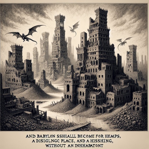 Jeremiah 51:37 - "And Babylon shall become heaps, a dwellingplace for dragons, an astonishment, and an hissing, without an inhabitant."