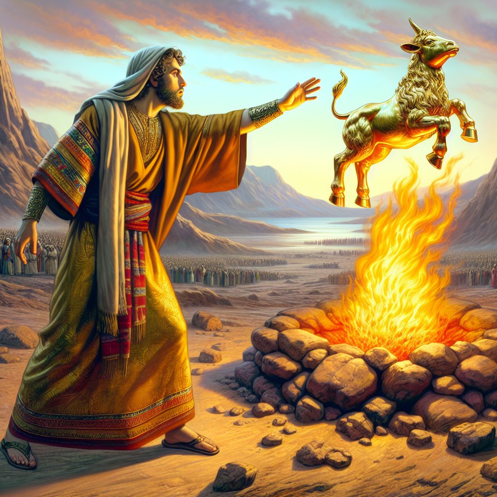 Exodus 32:24 - "And I said unto them, Whosoever hath any gold, let them break it off. So they gave it me: then I cast it into the fire, and there came out this calf."