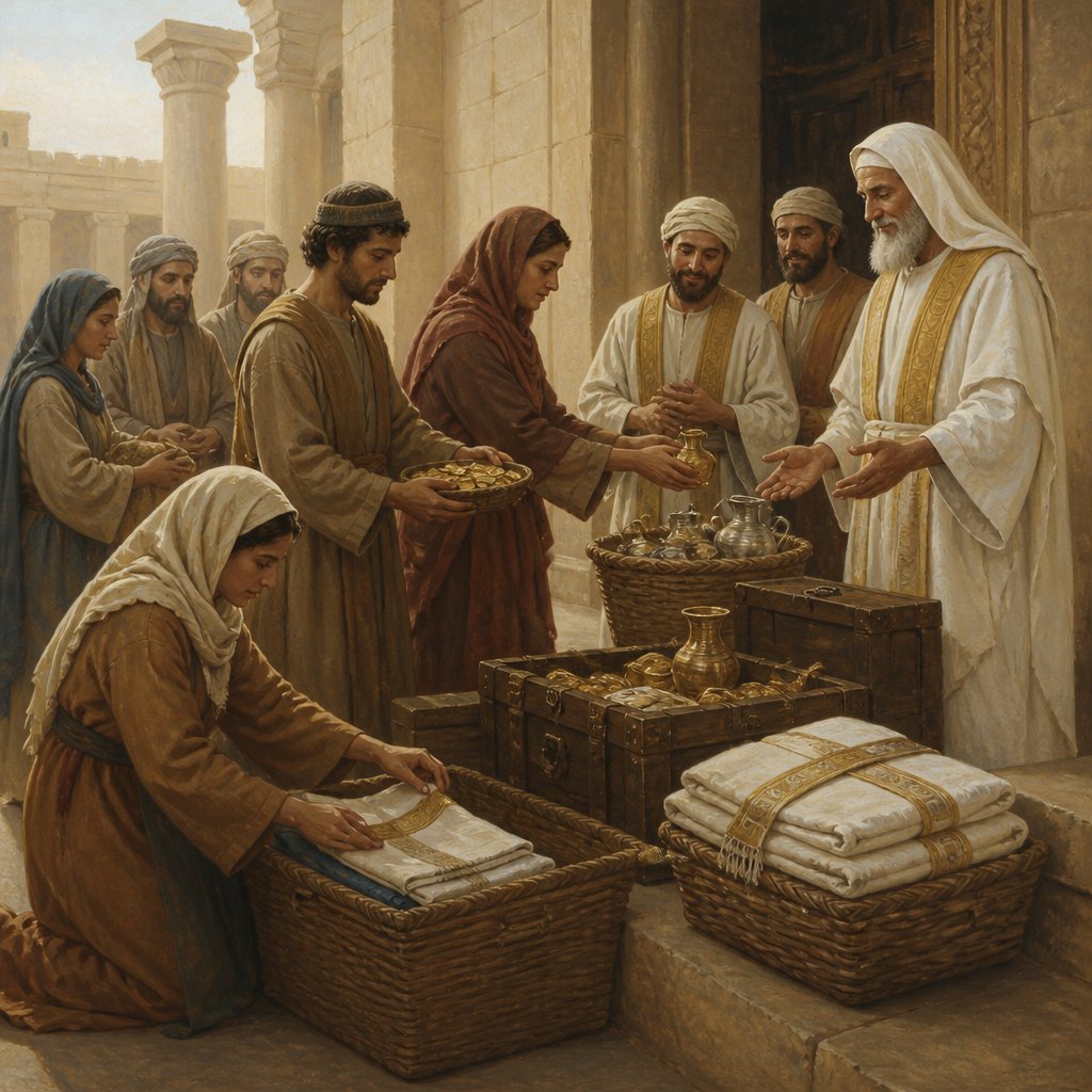 "They gave after their ability unto the treasure of the work threescore and one thousand drams of gold, and five thousand pound of silver, and one hundred priests' garments." - Ezra 2:69