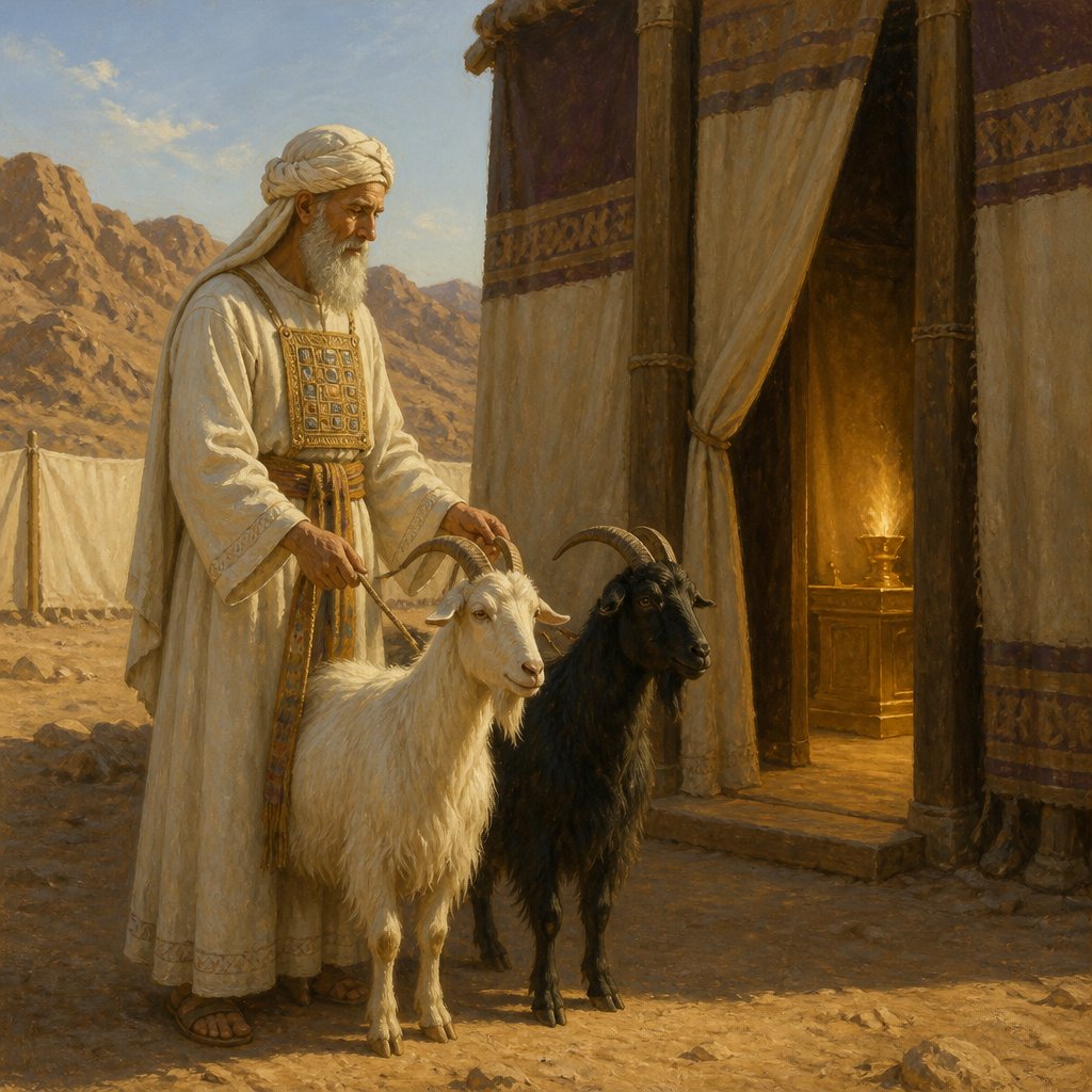"And he shall take the two goats, and present them before the LORD at the door of the tabernacle of the congregation." - Leviticus 16:{verse.verse_number}