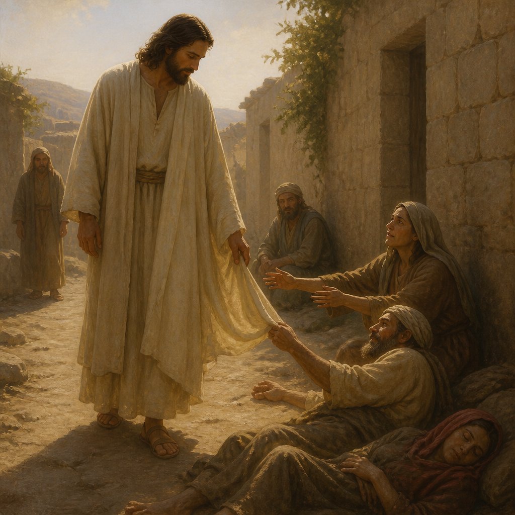 "And whithersoever he entered, into villages, or cities, or country, they laid the sick in the streets, and besought him that they might touch if it were but the border of his garment: and as many as touched him were made whole." - Mark 6:56