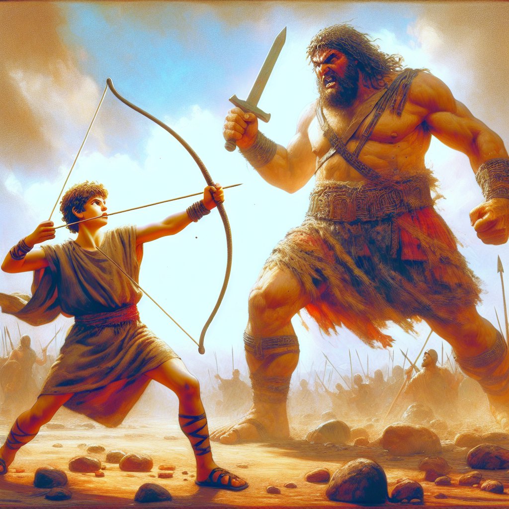 1 Samuel 17:50 - "So David prevailed over the Philistine with a sling and with a stone, and smote the Philistine, and slew him; but there was no sword in the hand of David."