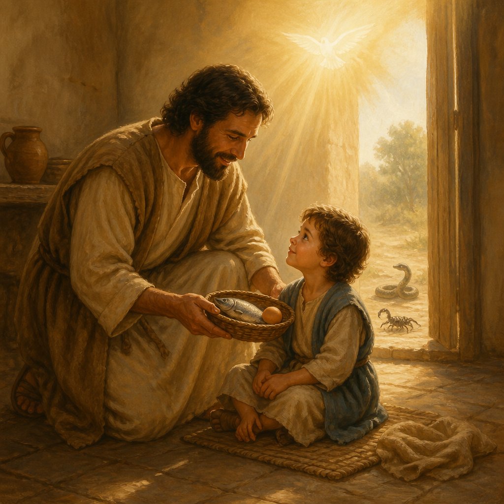 "If a son shall ask bread of any of you that is a father, will he give him a stone? or if he ask a fish, will he for a fish give him a serpent?
Or if he shall ask an egg, will he offer him a scorpion?
If ye then, being evil, know how to give good gifts unto your children: how much more shall your heavenly Father give the Holy Spirit to them that ask him?" - Luke 11:11-13