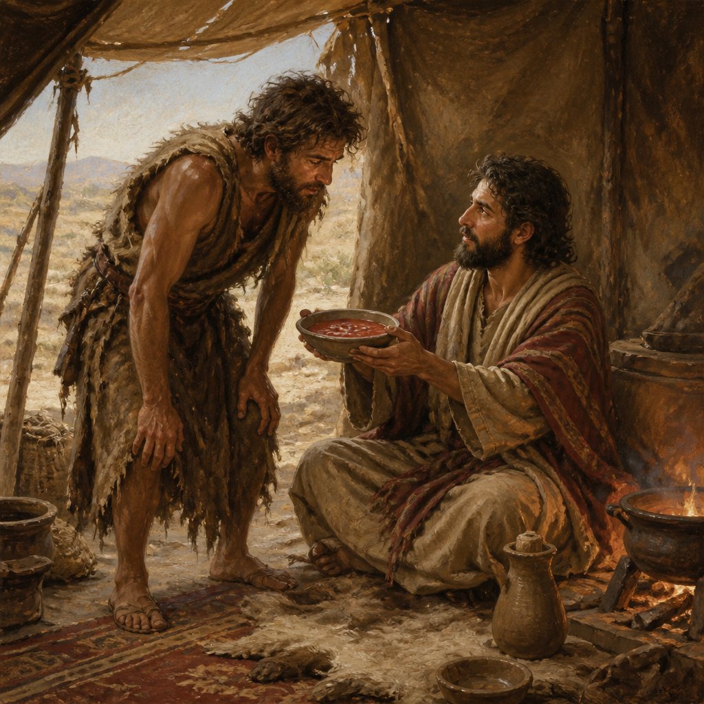 "And Esau said to Jacob, Feed me, I pray thee, with that same red pottage; for I am faint: therefore was his name called Edom." - Genesis 25:30