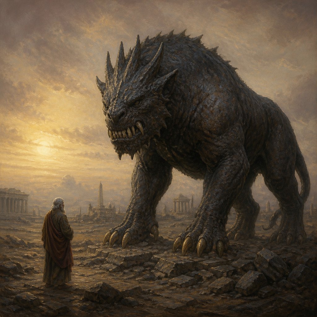 "Then I would know the truth of the fourth beast, which was diverse from all the others, exceeding dreadful, whose teeth were of iron, and his nails of brass; which devoured, brake in pieces, and stamped the residue with his feet;" - Daniel 7:19