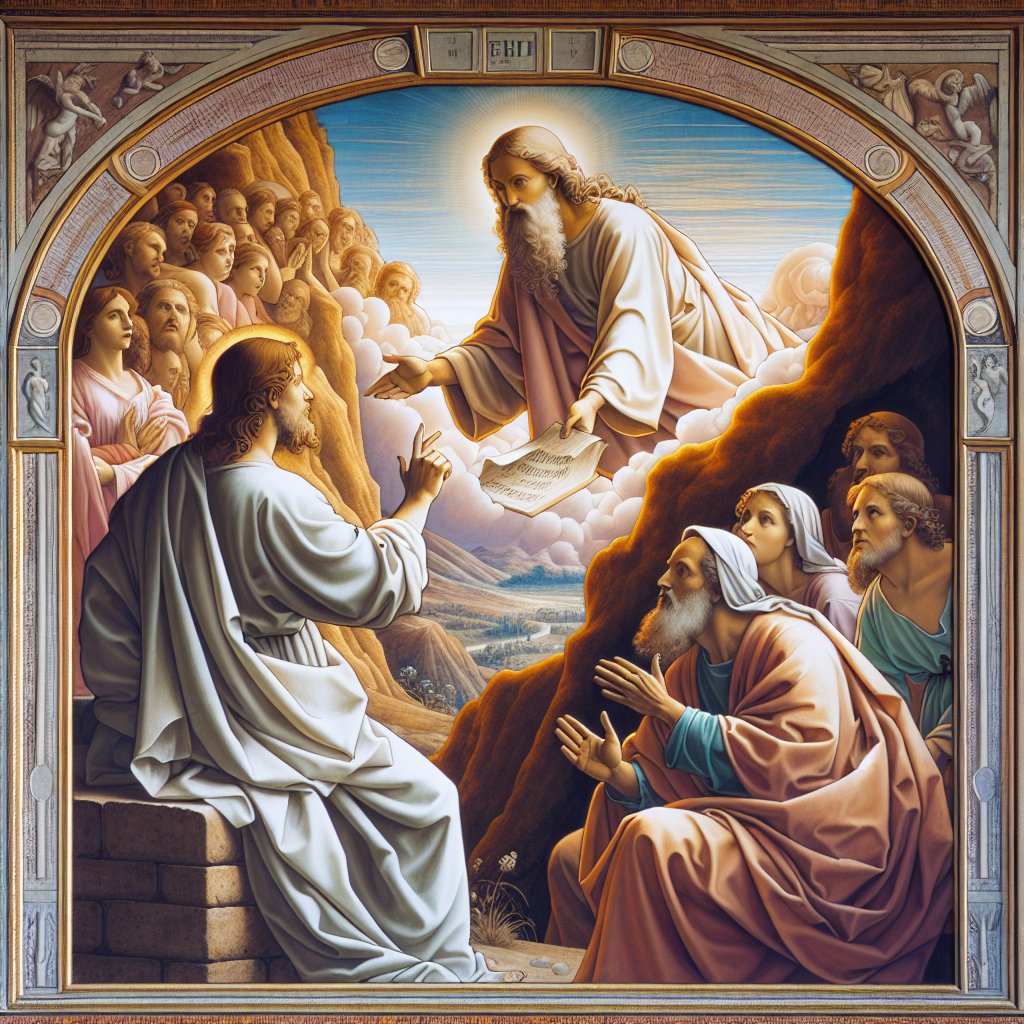 Jehová dijo a Jacob yo estaré contigo
A visual representation of a religious scene where the figure representing Jehovah communicates a message of support to Jacob. The scene should be crafted in the epochal style of the Renaissance, reminiscent of artists such as Michelangelo or Botticelli. The art should embody a sense of respect and devotion, reflecting the sanctity of Christianity. Please note that no text or words should be featured in the image.