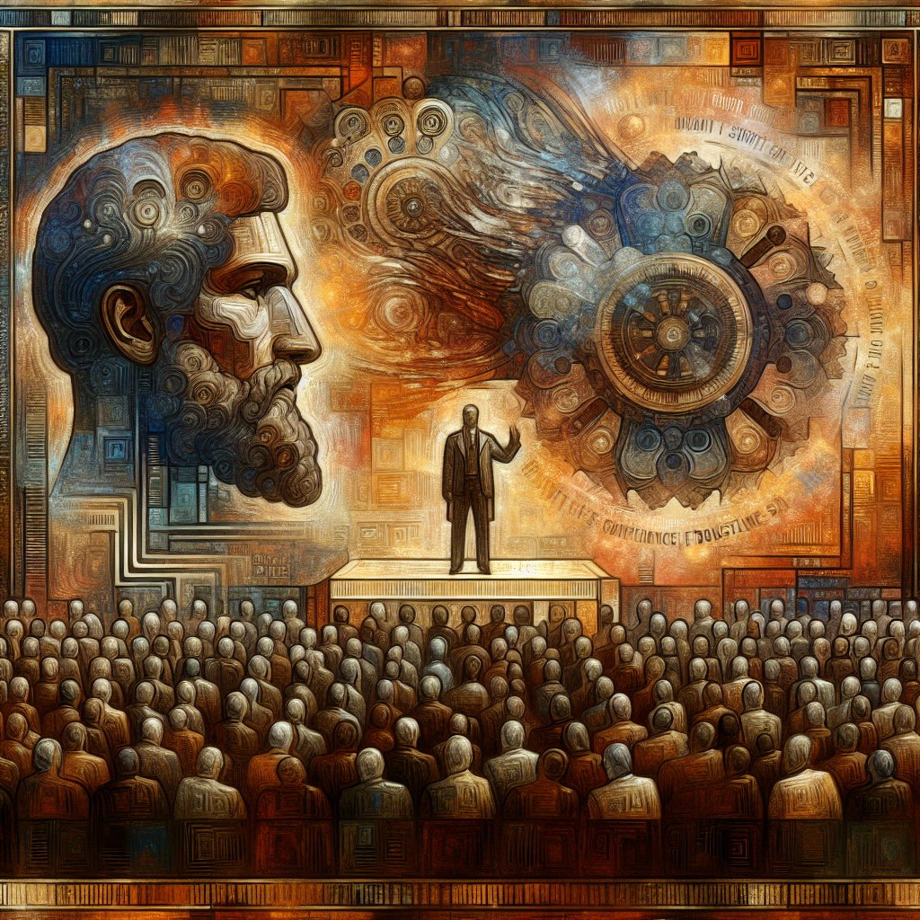 2 Corinthians 11:17 - "That which I speak, I speak it not after the Lord, but as it were foolishly, in this confidence of boasting."
A richly textured digital art depiction of a symbolic representation of the phrase from 2 Corinthians 11:17 "That which I speak, I speak it not after the Lord, but as it were foolishly, in this confidence of boasting." This could be imagined as visual elements such as an unassuming person confidently speaking in a crowd, visually representing the dichotomy between divinely inspired wisdom and personal confidence even in folly.