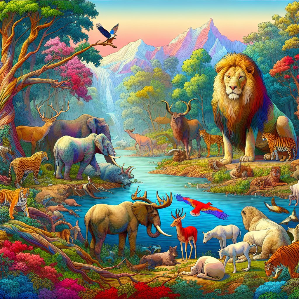Job 37:8 - "Then the beasts go into dens, and remain in their places."
Visualize a scene inspired by a verse from Job 37:8 - 'Then the beasts go into dens, and remain in their places.' Visual representation should feature various animals seeking refuge in their dens in a natural habitat. The style should depict vivid details with high contrast and colour saturation, typical of digital art.