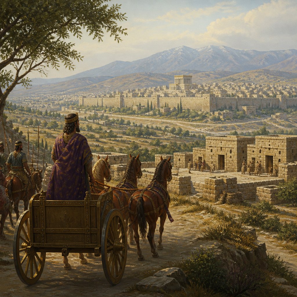 "And all the cities of store that Solomon had, and cities for his chariots, and cities for his horsemen, and that which Solomon desired to build in Jerusalem, and in Lebanon, and in all the land of his dominion." - 1 Kings 9:19