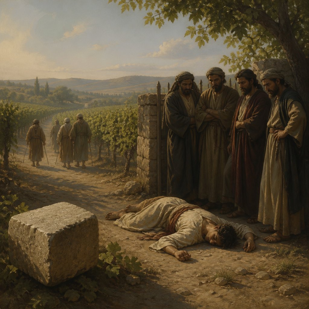 "Then He began to tell the people this parable: “A man planted a vineyard and rented it out to vine-growers, and went on a journey for a long time. At the harvest time he sent a slave to the vine-growers, so that they would give him some of the produce of the vineyard; but the vine-growers beat him and sent him away empty-handed. And he proceeded to send another slave; and they beat him also and treated him shamefully and sent him away empty-handed. And he proceeded to send a third; and this one also they wounded and cast out. The owner of the vineyard said, ‘What shall I do? I will send my beloved son; perhaps they will respect him.’ But when the vine-growers saw him, they reasoned with one another, saying, ‘This is the heir; let us kill him so that the inheritance will be ours.’ So they threw him out of the vineyard and killed him. What, therefore, will the owner of the vineyard do to them? He will come and destroy these vine-growers and will give the vineyard to others.” When they heard it, they said, “May it never be!” But Jesus looked at them and said, “What then is this that is written: ‘The stone which the builders rejected, This became the chief corner stone’? Everyone who falls on that stone will be broken to pieces; but on whomever it falls, it will scatter him like dust.”" - Luke 20:9-18