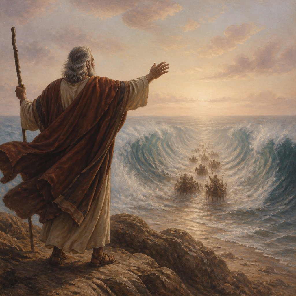 "And the LORD said unto Moses, Stretch out thine hand over the sea, that the waters may come again upon the Egyptians, upon their chariots, and upon their horsemen." - Exodus 14:{verse.verse_number}