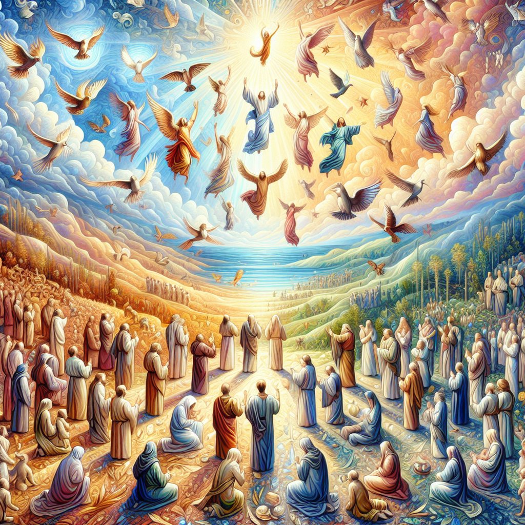 For every creature of God is good, and nothing to be refused, if it be received with thanksgiving:" - 1 Timothy 4:4
Generate a serene and tranquil digital art that symbolically gets across the sentiment of the scripture 1 Timothy 4:4 without any text or wording. The image should have an emblematic representation of God's creatures each marked unique and characteristic. Ensure the artwork reflects a scene of rejoicing, gratitude, and acceptance thereby mirroring the essence of the scripture. The image should emanate a deep sense of devotion and respect towards Christianity.