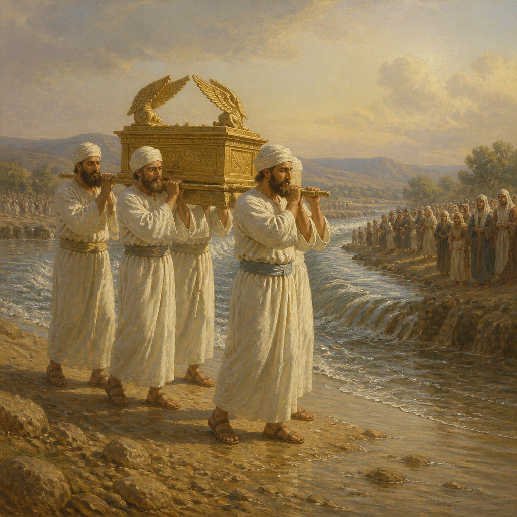 "And it came to pass, when the priests that bare the ark of the covenant of the LORD were come up out of the midst of Jordan, and the soles of the priests’ feet were lifted up unto the dry land, that the waters of Jordan returned unto their place, and flowed over all his banks, as they did before." - Joshua 4:18