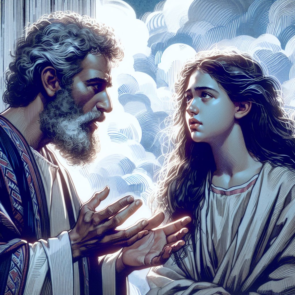 Genesis 18:32 - "And he said, Oh let not the Lord be angry, and I will speak yet but this once: Peradventure ten shall be found there. And he said, I will not destroy it for ten's sake."
Illustrate an interpretation of the biblical verse Genesis 18:32 - 'And he said, Oh let not the Lord be angry, and I will speak yet but this once: Peradventure ten shall be found there. And he said, I will not destroy it for ten's sake.' Depict this scene in graceful, expressive, and evocative style that may be characteristic of the digital art medium. Picture the intensity of the conversation, the hopeful expression in the speaker's eyes and the divine presence radiating calmness and compassion. Blend modern technique with this ancient narrative to present this biblical episode in a fresh and compelling form.