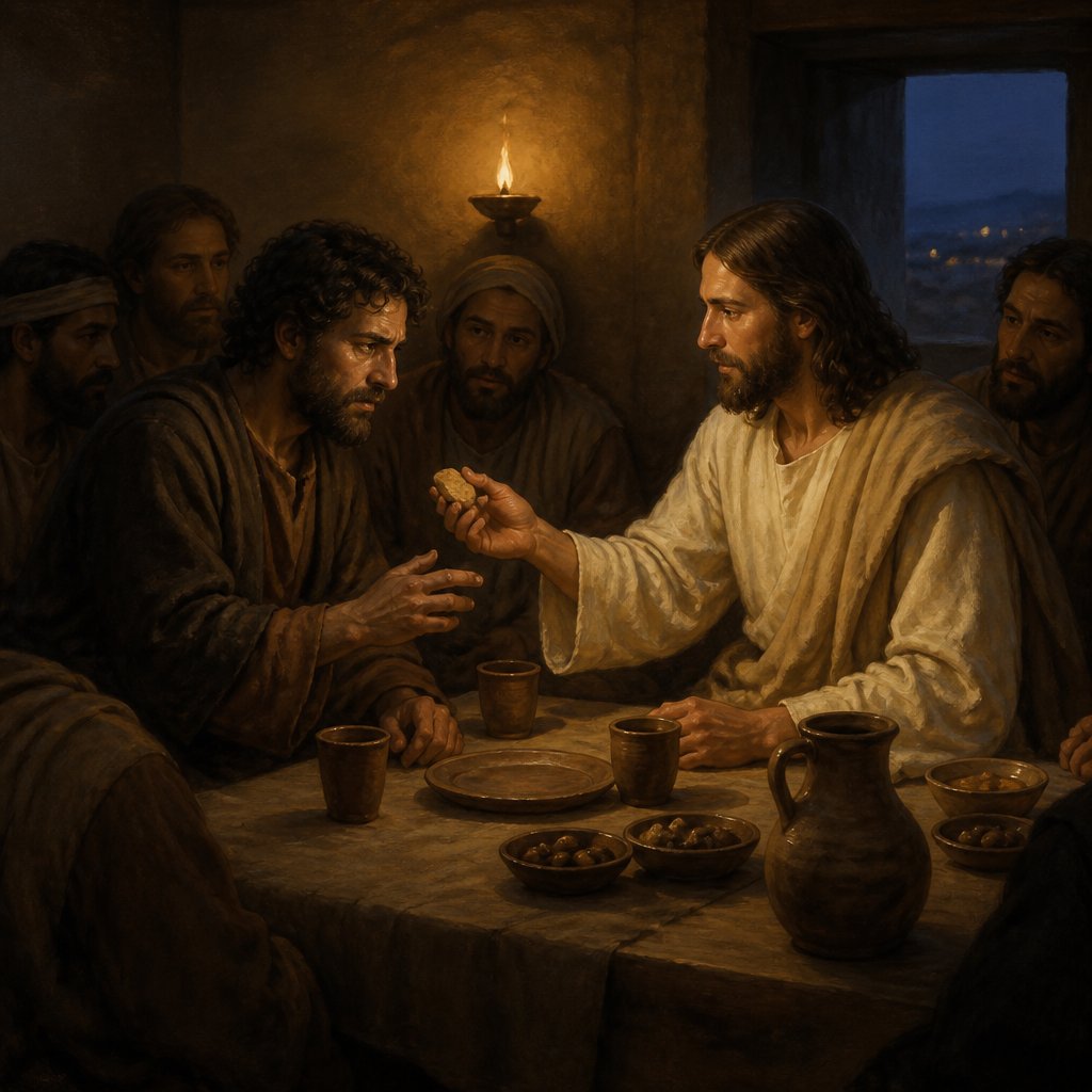 "Jesus answered, He it is, to whom I shall give a sop, when I have dipped it. And when he had dipped the sop, he gave it to Judas Iscariot, the son of Simon." - John 13:{verse.verse_number}