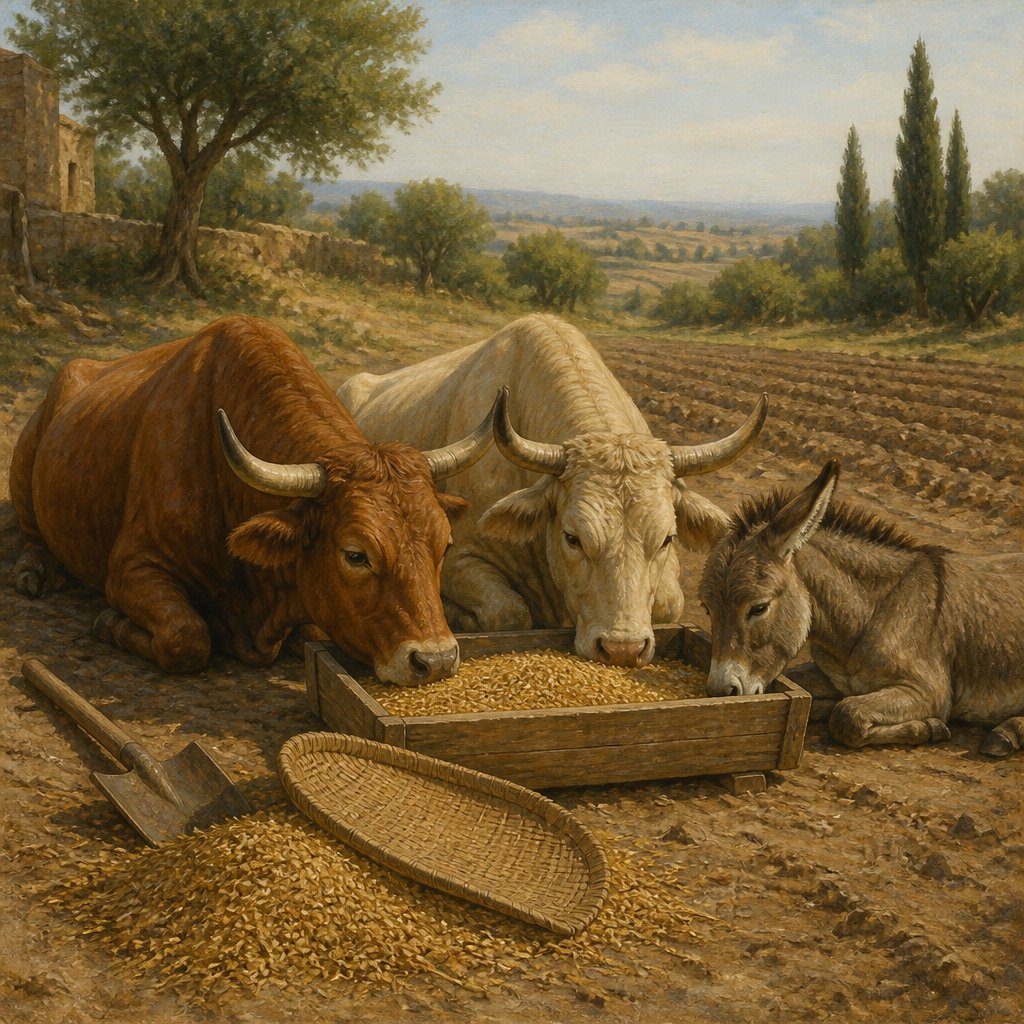"The oxen likewise and the young asses that ear the ground shall eat clean provender, which hath been winnowed with the shovel and with the fan." - Isaiah 30:{verse.verse_number}