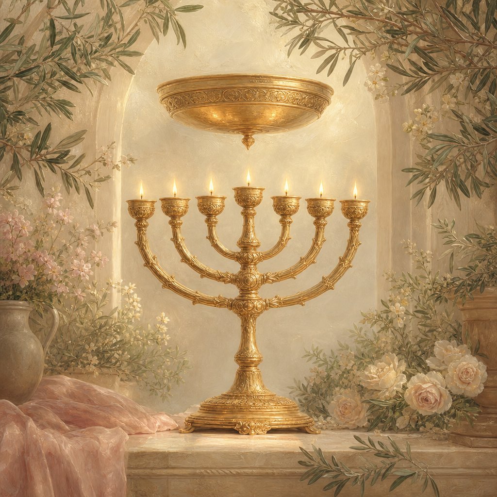 "And said unto me, What seest thou? And I said, I have looked, and behold a candlestick all of gold, with a bowl upon the top of it, and his seven lamps thereon, and seven pipes to the seven lamps, which are upon the top thereof:" - Zechariah 4:2