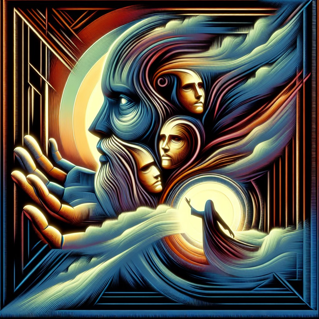 Ezekiel 23:18 - "So she discovered her whoredoms, and discovered her nakedness: then my mind was alienated from her, like as my mind was alienated from her sister."
Depict a symbolic interpretation of a Biblical verse, Ezekiel 23:18, without any direct reference to explicit content or nudity. Illustrate the mental distancing from a person analogous to how one might distance themselves from a sibling, depicting this emotional withdrawal as a tangible element. Create the art in the style that mimics the aesthetics and techniques of digital artworks.
