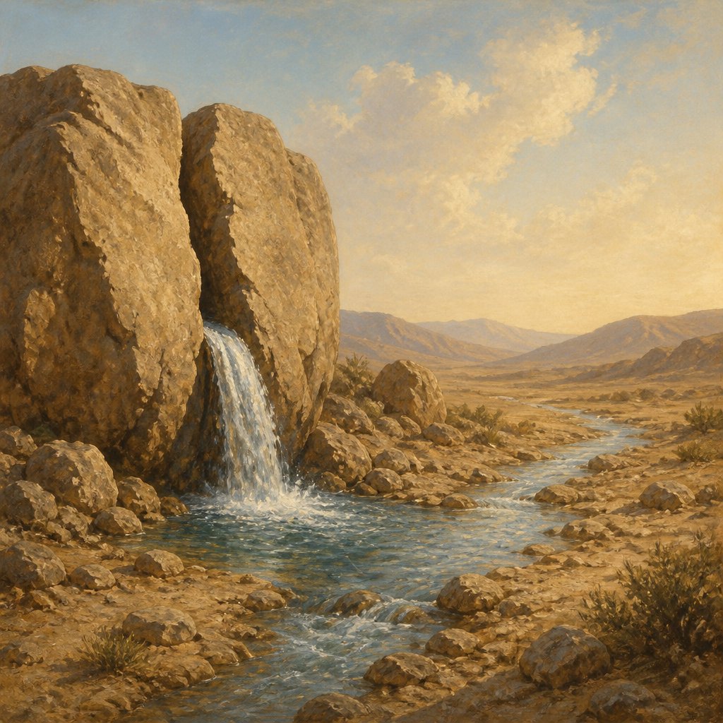 "He opened the rock, and the waters gushed out; they ran in the dry places like a river." - Psalms 105:{verse.verse_number}