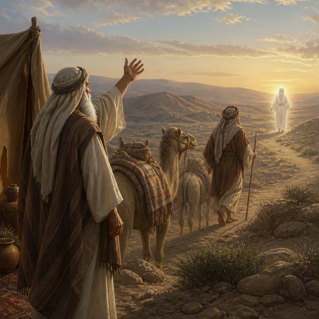 "The LORD God of heaven, which took me from my father’s house, and from the land of my kindred, and which spake unto me, and that sware unto me, saying, Unto thy seed will I give this land; he shall send his angel before thee, and thou shalt take a wife unto my son from thence." - Genesis 24:{verse.verse_number}