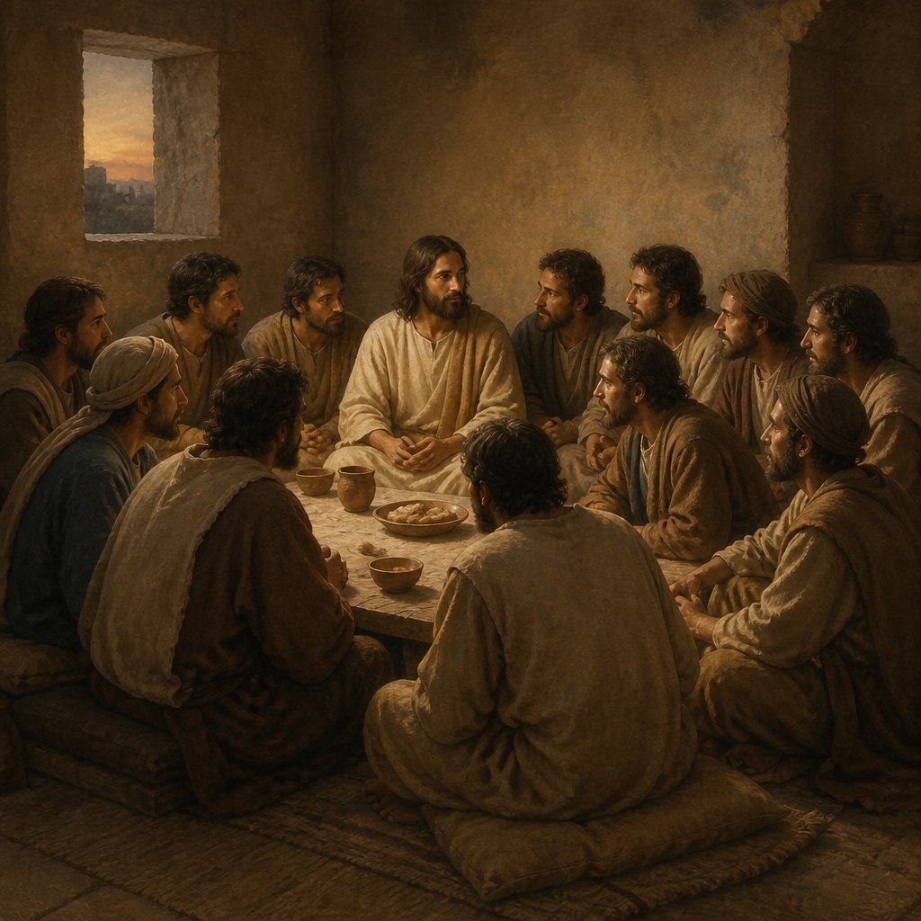 "And when the hour was come, he sat down, and the twelve apostles with him." - Luke 22:{verse.verse_number}
