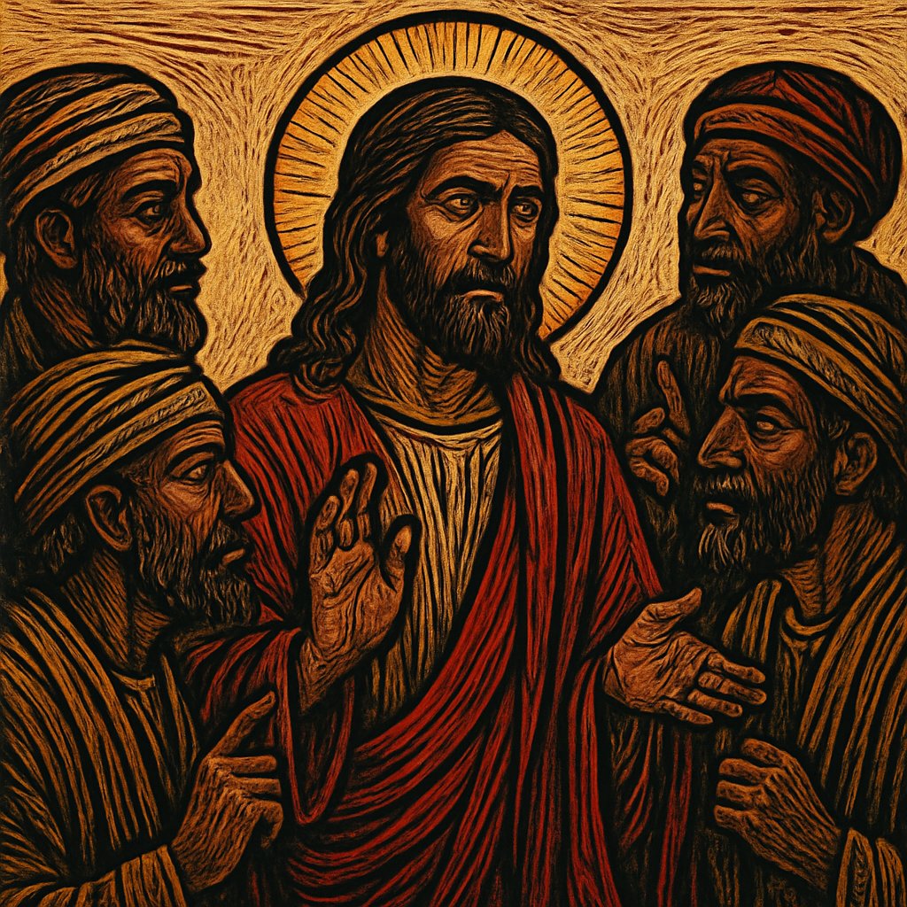 Jesus questioned by Sadducees - all people of color