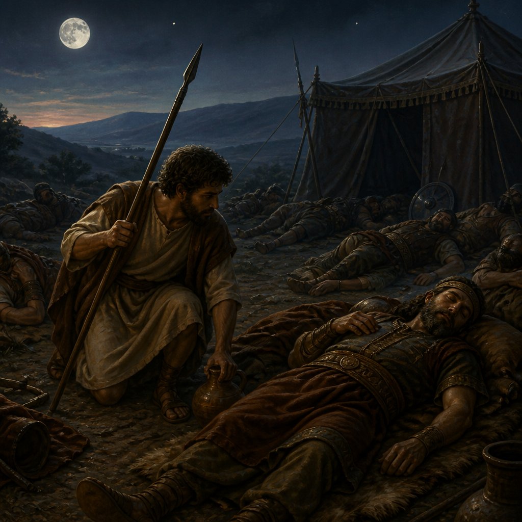 "So David took the spear and the cruse of water from Saul’s bolster; and they gat them away, and no man saw it, nor knew it, neither awaked: for they were all asleep; because a deep sleep from the LORD was fallen upon them." - 1 Samuel 26:12