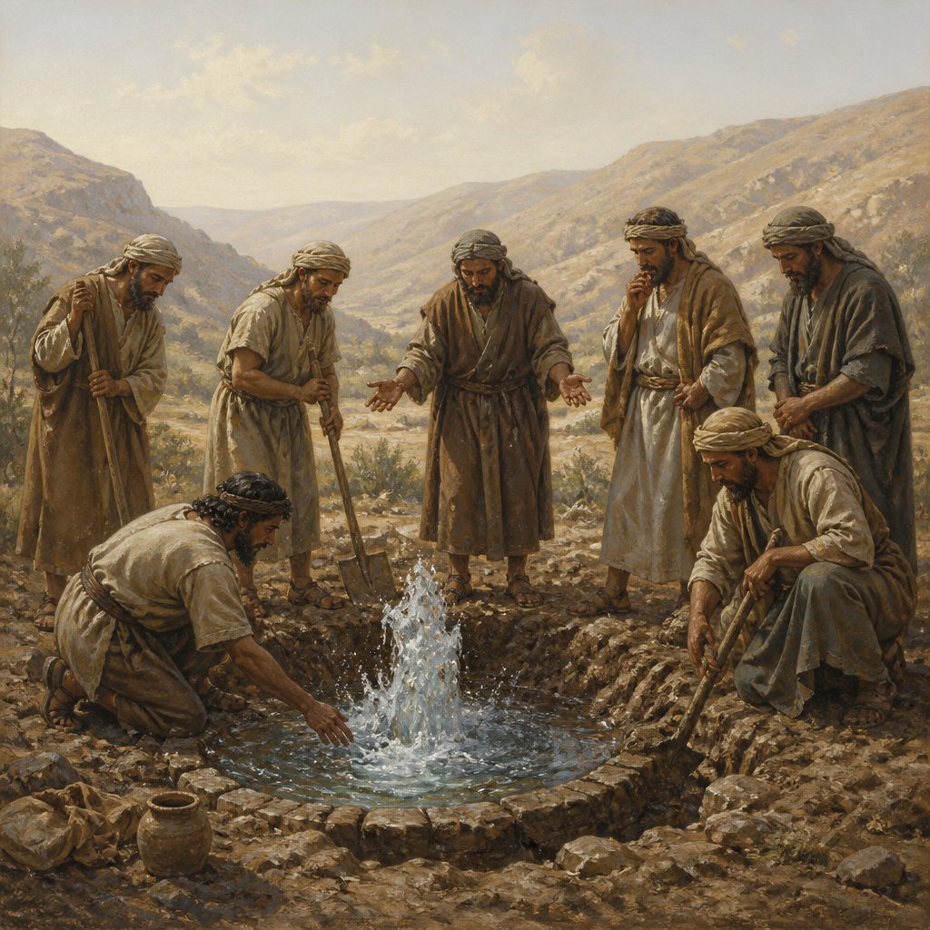 "And Isaac's servants digged in the valley, and found there a well of springing water." - Genesis 26:{verse.verse_number}