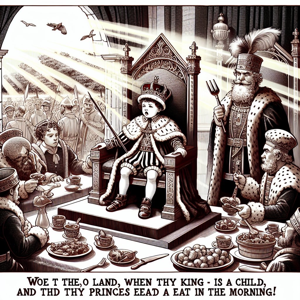 Ecclesiastes 10:16 - "¶ Woe to thee, O land, when thy king is a child, and thy princes eat in the morning!"