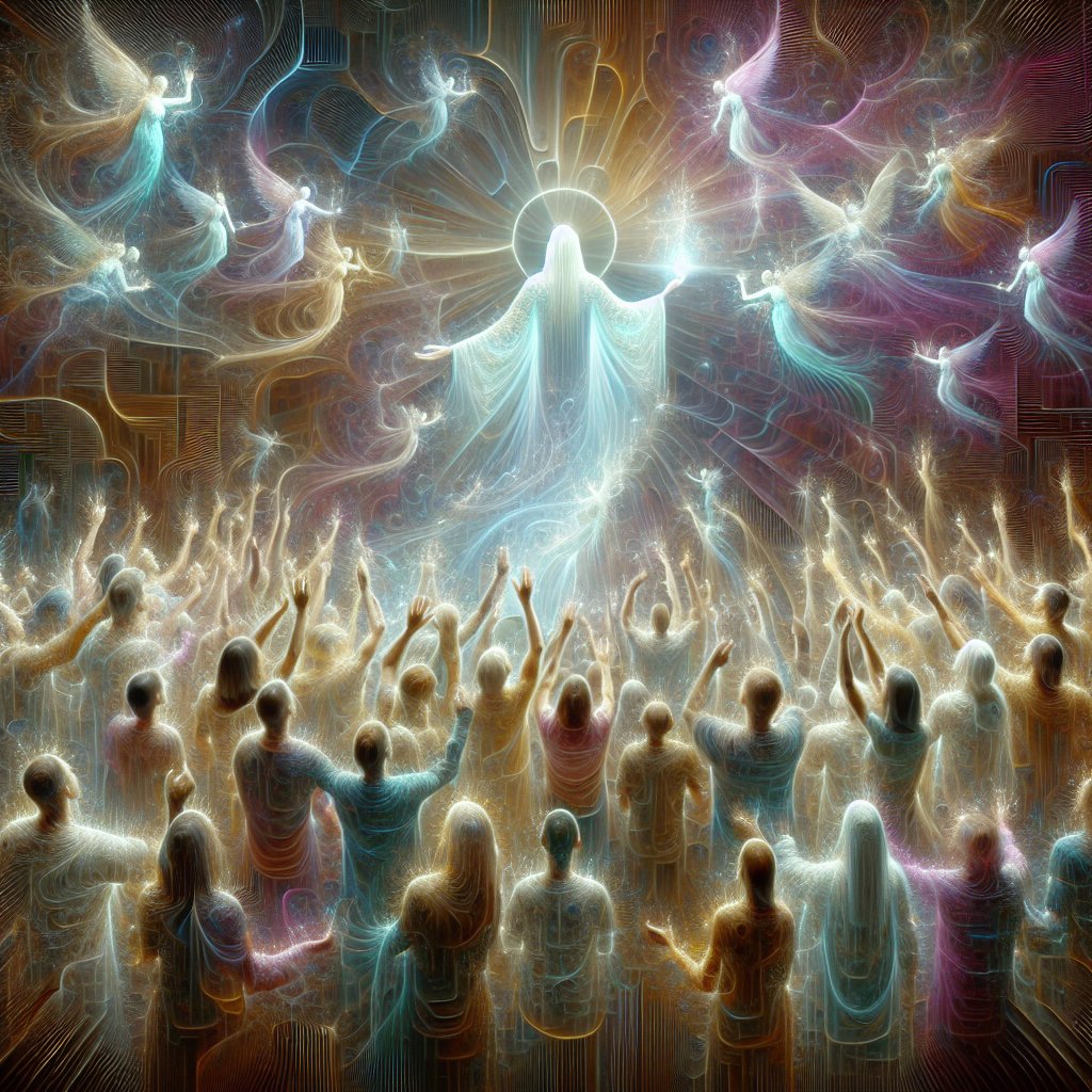 Psalms 145:19 - "He will fulfil the desire of them that fear him: he also will hear their cry, and will save them."
Generate an image inspired by Psalms 145:19 - 'He will fulfil the desire of them that fear him: he also will hear their cry, and will save them.' The image should be in the style of modern digital art, capturing the essence of the verse. It should depict an ethereal being listening to the cries of numerous individuals from various descents and genders, all converging towards the being in a hopeful appeal. It could also portray the idea of salvation and fulfillment, perhaps in the form of a divine light or other symbol of blessing emanating from the being.