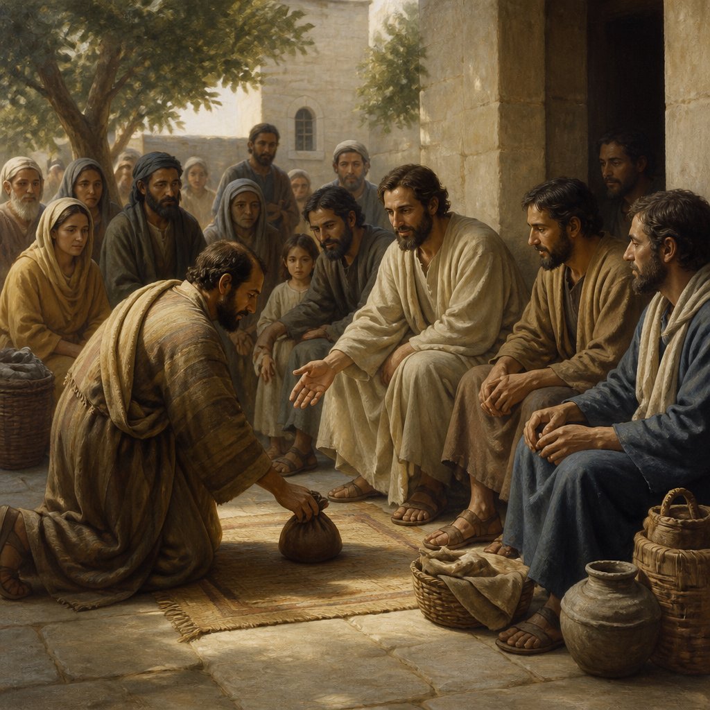 "For there was not any among them that lacked: for as many as were possessors of lands or houses sold them, and brought the prices of the things that were sold, And laid them down at the apostles' feet: and distribution was made unto every man according as he had need. And Joses, who by the apostles was surnamed Barnabas, (which is, being interpreted, The son of consolation,) a Levite, and of the country of Cyprus, Having land, sold it, and brought the money, and laid it at the apostles' feet." - Acts 4:{verse.verse_number}